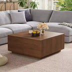 Table basse carrée Whisen en bois avec 4 tiroirs de rangement, finition classique pour salon