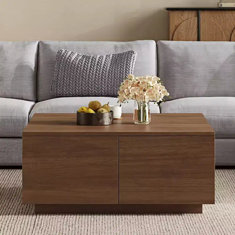 Table basse carrée Whisen en bois avec 4 tiroirs de rangement, finition classique pour salon