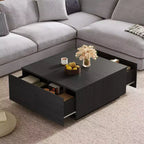 Table basse carrée Whisen en bois avec 4 tiroirs de rangement, finition classique pour salon