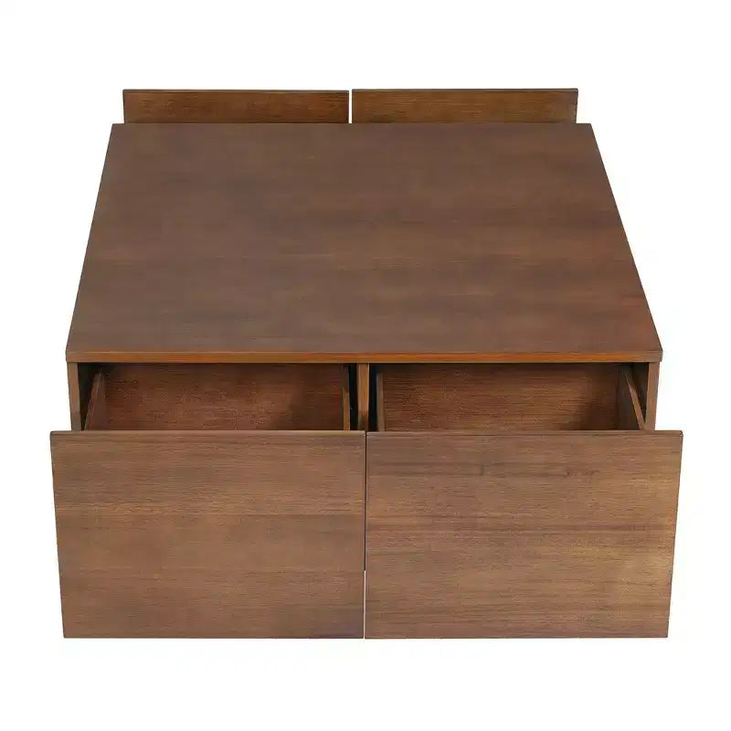 Table basse carrée Whisen en bois avec 4 tiroirs de rangement, finition classique pour salon