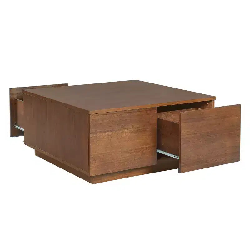 Table basse carrée Whisen en bois avec 4 tiroirs de rangement, finition classique pour salon