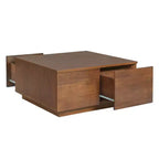 Table basse carrée Whisen en bois avec 4 tiroirs de rangement, finition classique pour salon