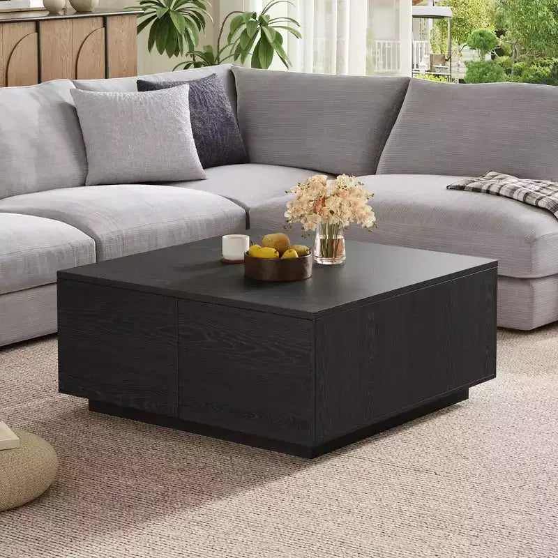 Table basse carrée Whisen en bois avec 4 tiroirs de rangement, finition classique pour salon