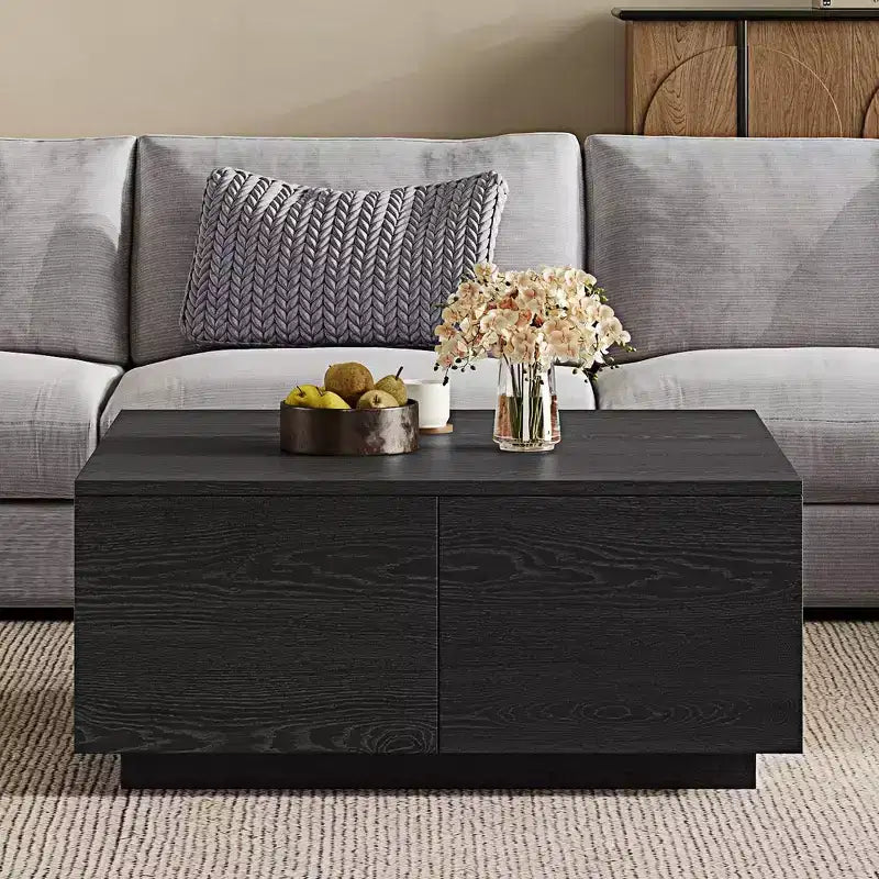 Table basse carrée Whisen en bois avec 4 tiroirs de rangement, finition classique pour salon