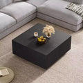 Whisen Square Wood Coffee Table with 4 Drawers Storage, Classic Finish for Living Room