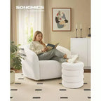 SONGMICS Tabouret de Coiffeuse, Pouf Rond avec Rangement, Rembourré, Couvercle Amovible, Montage Facile, 42,9 x 42,9 x 47 cm, Polaire Douce, Blanc