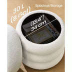 SONGMICS Tabouret de Coiffeuse, Pouf Rond avec Rangement, Rembourré, Couvercle Amovible, Montage Facile, 42,9 x 42,9 x 47 cm, Polaire Douce, Blanc