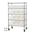 VEVOR 5-Tier Rolling Bin Storage Rack, 16 Organizer Bins, Bin Rack Storage Steel Wire Shelving System with Wheels, Mobile Tool Organizer,Silver+White