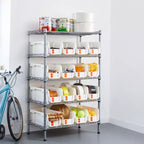 Étagère de rangement à bacs roulants VEVOR à 5 niveaux, 16 bacs de rangement, système d'étagères en fil d'acier avec roues, organisateur d'outils mobile, argent + blanc