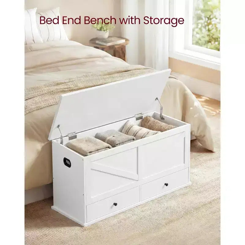 VASAGLE Coffre de Rangement, Banc de Rangement avec 2 Tiroirs en Tissu, Style Ferme, 40 x 100 x 50.5 cm