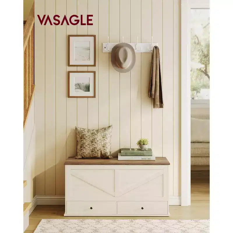 VASAGLE Coffre de Rangement, Banc de Rangement avec 2 Tiroirs en Tissu, Style Ferme, 40 x 100 x 50.5 cm