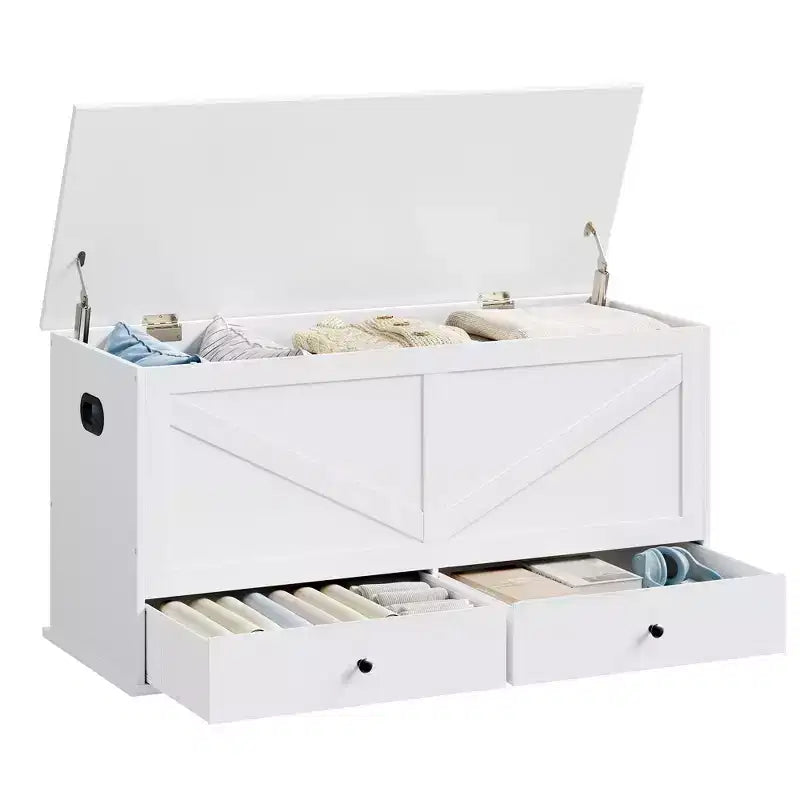 VASAGLE Storage Chest, Storage Bench with 2 Fabric Drawers, Farmhouse Style, 15.7 x 39.4 x 19.9 Inches