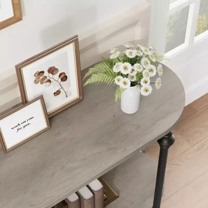 Console d'entrée, table de canapé étroite en bois à 2 niveaux avec étagère de rangement pour salon, entrée
