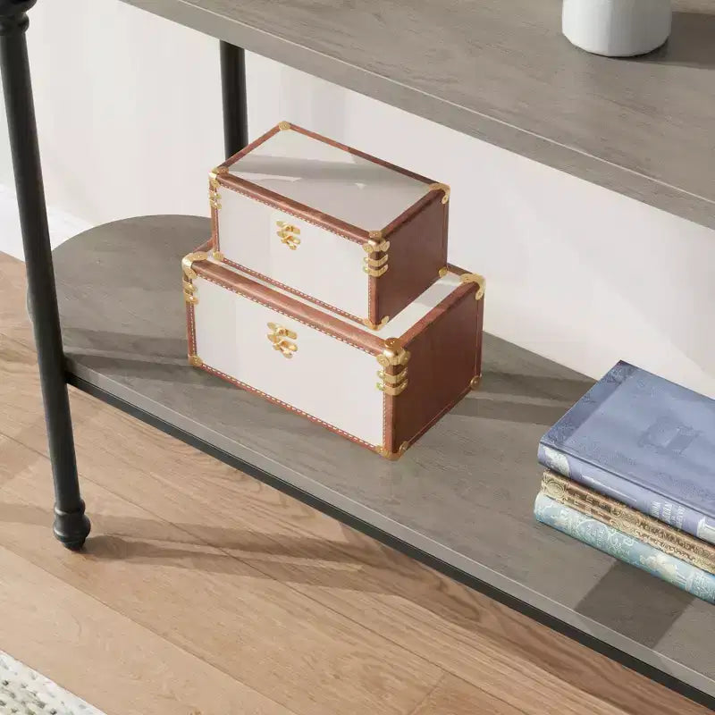 Console d'entrée, table de canapé étroite en bois à 2 niveaux avec étagère de rangement pour salon, entrée