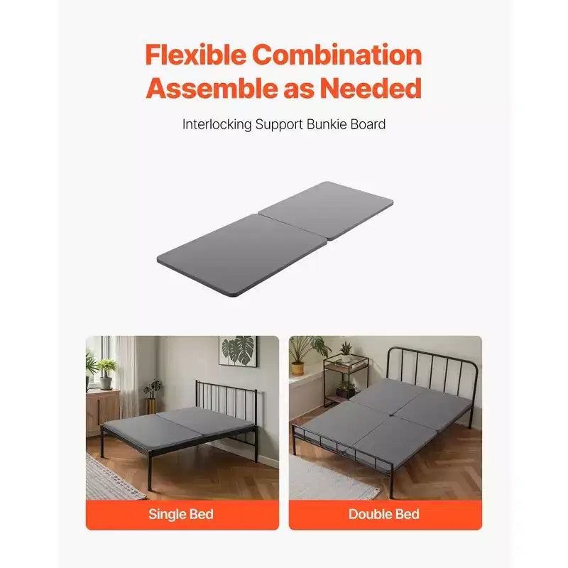 VEVOR Planche Bunkie pleine taille, lattes de lit de 3,8 cm avec tissu Oxford 200D, support de matelas en bois pour lit pleine taille, gris