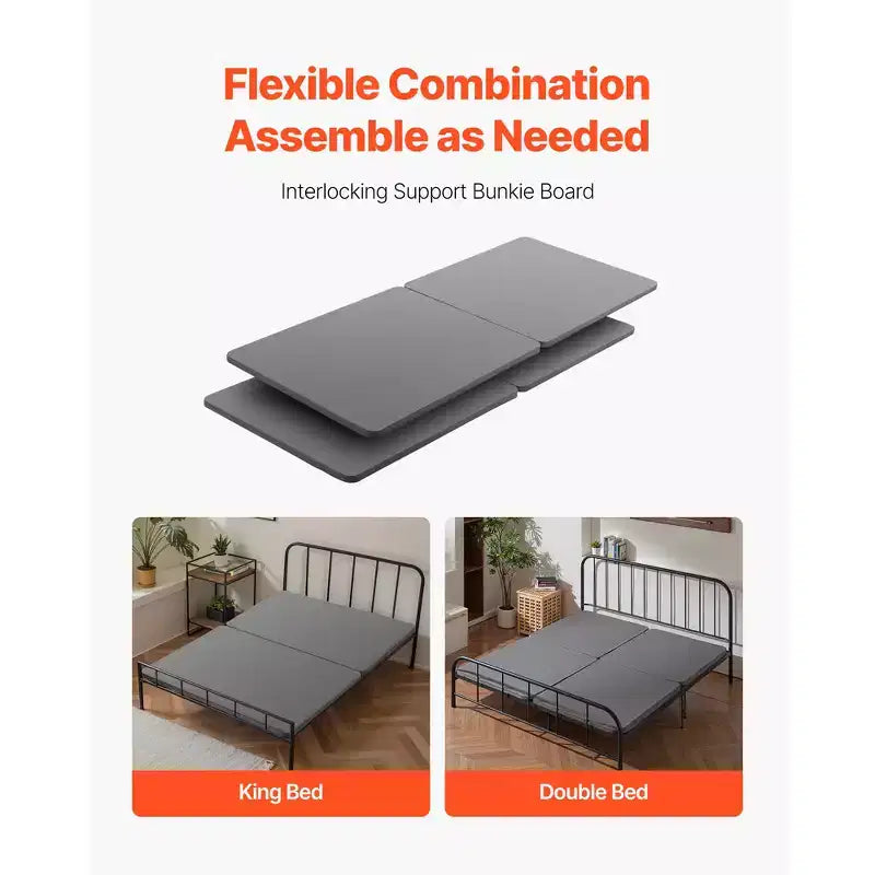 Planche de lit King Size VEVOR, lattes de sommier de 3,8 cm avec tissu Oxford 200D, support de matelas en bois pour lit King Size, 4 pièces, gris