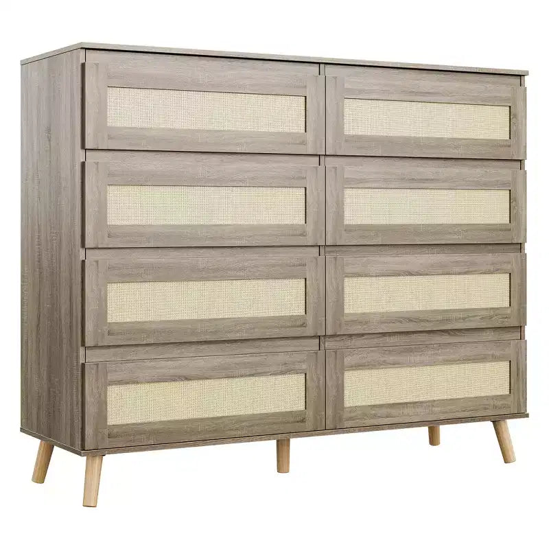Commode en rotin à 8 tiroirs pour chambre à coucher, chiffonnier en bois avec rangement, armoire de rangement pour vêtements pour chambre d'enfant, salon, entrée