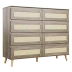 Commode en rotin à 8 tiroirs pour chambre à coucher, chiffonnier en bois avec rangement, armoire de rangement pour vêtements pour chambre d'enfant, salon, entrée