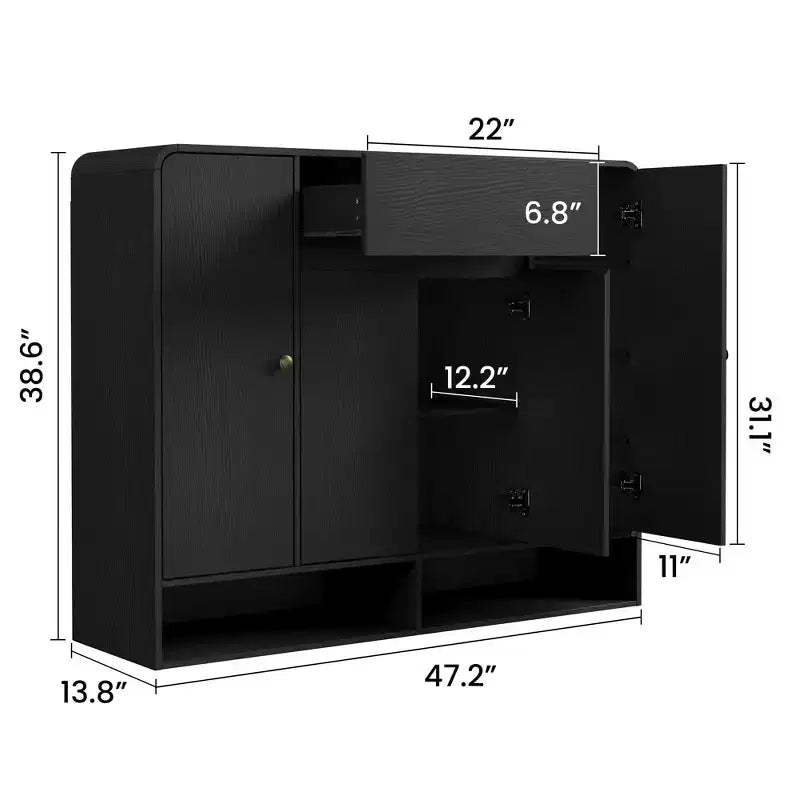 Meuble de rangement à chaussures autoportant de 120 cm avec 4 portes, 1 tiroir et coins arrondis, organiseur étroit grande capacité pour entrée, couloir et salon