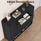 Meuble de rangement à chaussures autoportant de 120 cm avec 4 portes, 1 tiroir et coins arrondis, organiseur étroit grande capacité pour entrée, couloir et salon