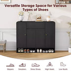 Meuble de rangement à chaussures autoportant de 120 cm avec 4 portes, 1 tiroir et coins arrondis, organiseur étroit grande capacité pour entrée, couloir et salon