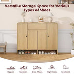Meuble de rangement à chaussures autoportant de 120 cm avec 4 portes, 1 tiroir et coins arrondis, organiseur étroit grande capacité pour entrée, couloir et salon