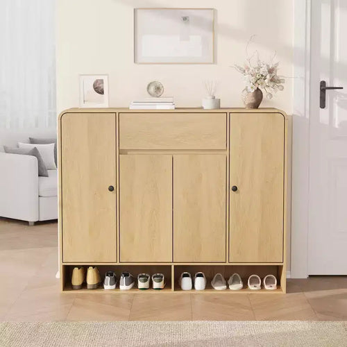 47.2 Freestanding Shoe Storage Cabinet with 4 Doors, 1 Drawer & Rounded Corner, Narrow Large Capacity Organizer for Entryway, Hallway & Living Room