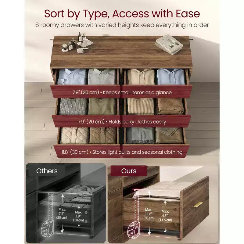VASAGLE Collection CUSTOS - Commode pour chambre, meuble de rangement pour dressing, style moderne, meuble TV pour salon, 6 tiroirs