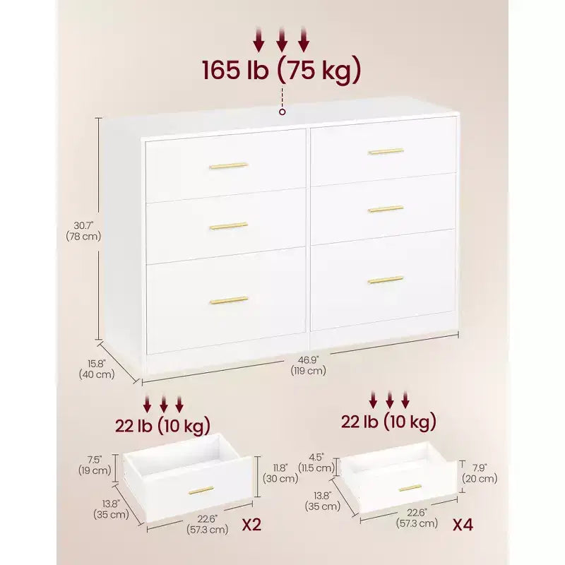 VASAGLE Collection CUSTOS - Commode pour chambre, meuble de rangement pour dressing, style moderne, meuble TV pour salon, 6 tiroirs