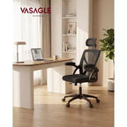 VASAGLE Chaise de Bureau Ergonomique en Maille avec Support Lombaire et Appui-tête Réglables, Fonction d'Inclinaison 90-105°, Siège Large, Accoudoirs Relevables