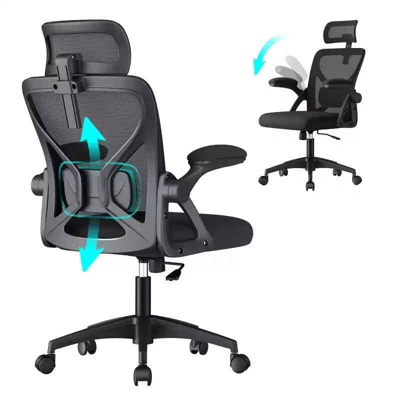 VASAGLE Chaise de Bureau Ergonomique en Maille avec Support Lombaire et Appui-tête Réglables, Fonction d'Inclinaison 90-105°, Siège Large, Accoudoirs Relevables