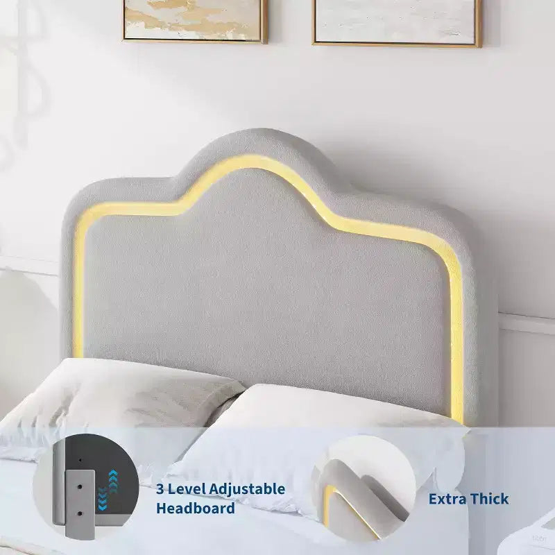 Cadre de lit plateforme capitonné gris DobleePy, taille double, tête et pied de lit réglables, support à lattes en bois, pas besoin de sommier tapissier, montage facile