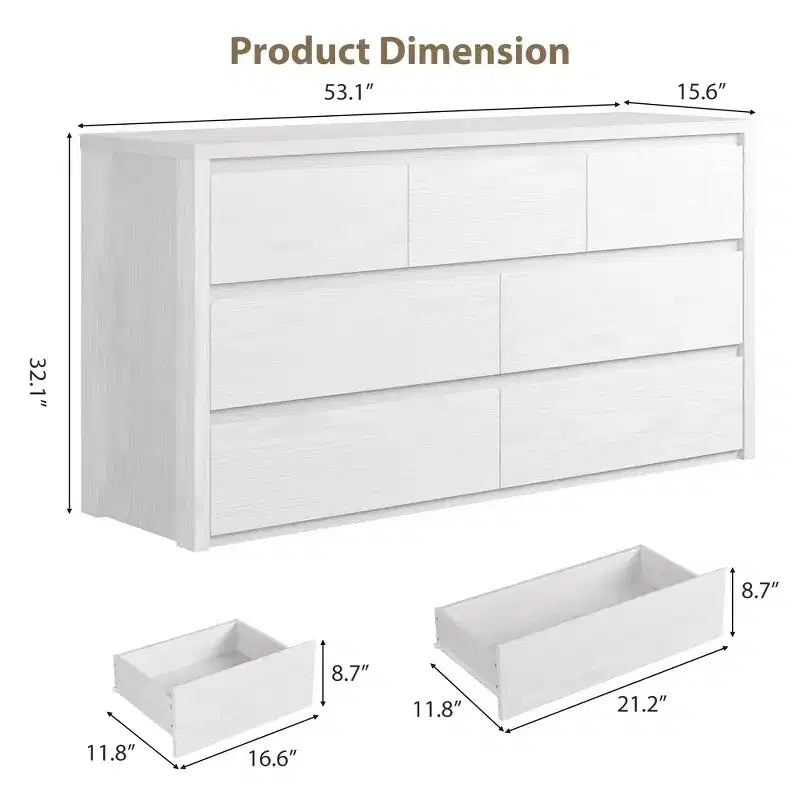 Acekool Commode à 7 Tiroirs Large pour Chambre, Salon ou Entrée, en Bois, Organisateur de Rangement, Fini Blanc Moderne