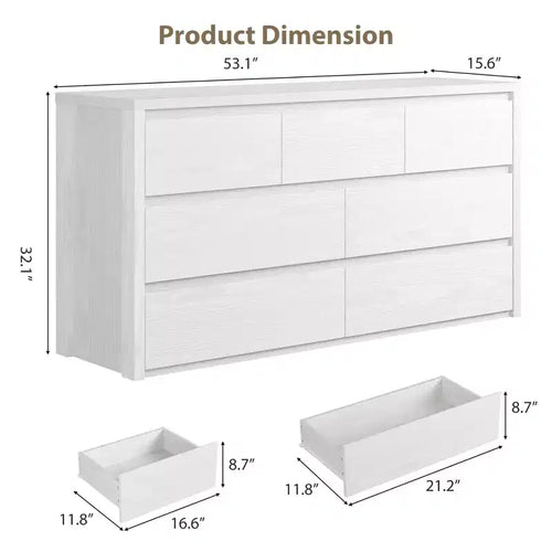 Acekool Commode à 7 Tiroirs Large pour Chambre, Salon ou Entrée, en Bois, Organisateur de Rangement, Fini Blanc Moderne