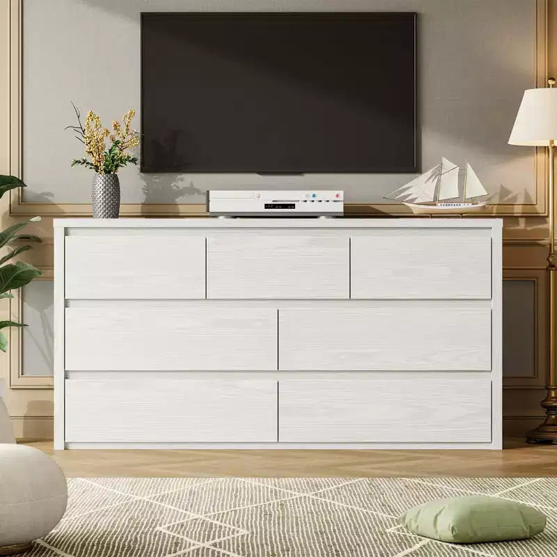 Acekool Commode à 7 Tiroirs Large pour Chambre, Salon ou Entrée, en Bois, Organisateur de Rangement, Fini Blanc Moderne