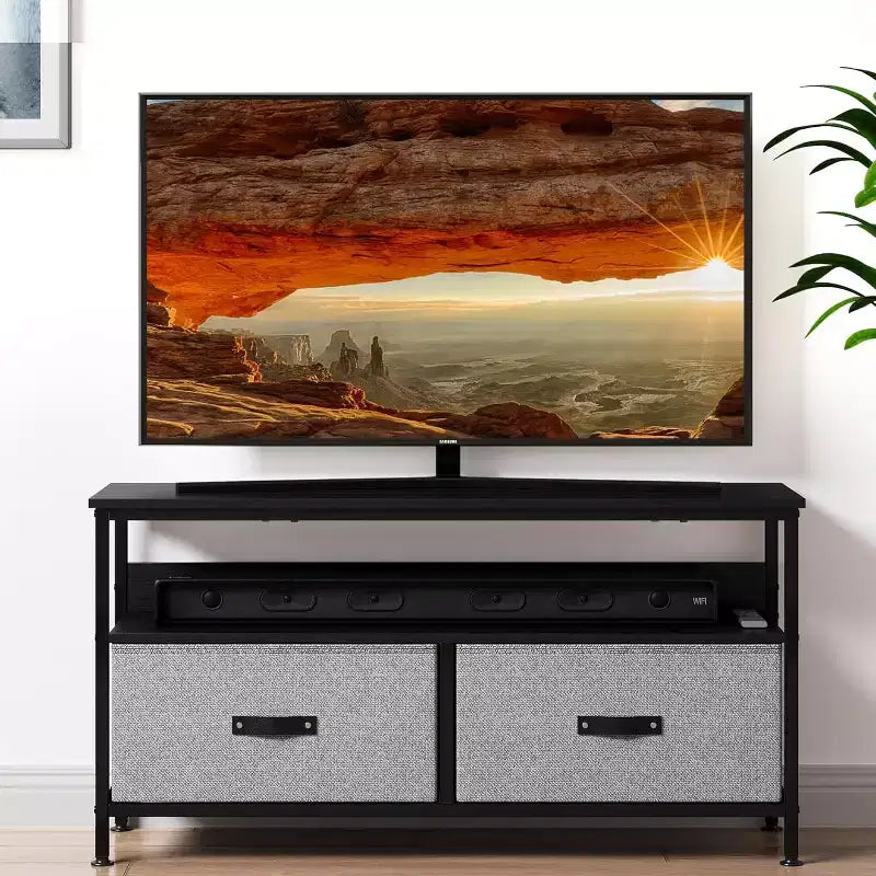 Meuble TV Moderne de 127 cm, Tiroirs Spacieux et Étagères Ouvertes, Design Élégant et Compact pour Salon/Chambre, Idéal pour les Petits Espaces