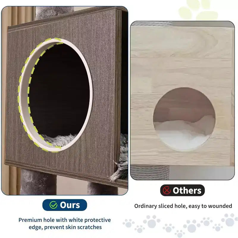 Arbre à chat avec abri litière, tour à chat en bois de 170 cm de haut avec capsule transparente et hamac douillet, meuble litière avec poteaux à griffer