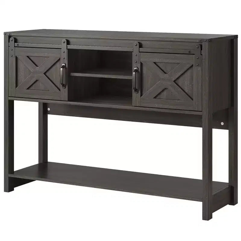 Console rustique de ferme 46 avec porte coulissante de grange, table de canapé d'entrée avec tiroirs et étagère réglable