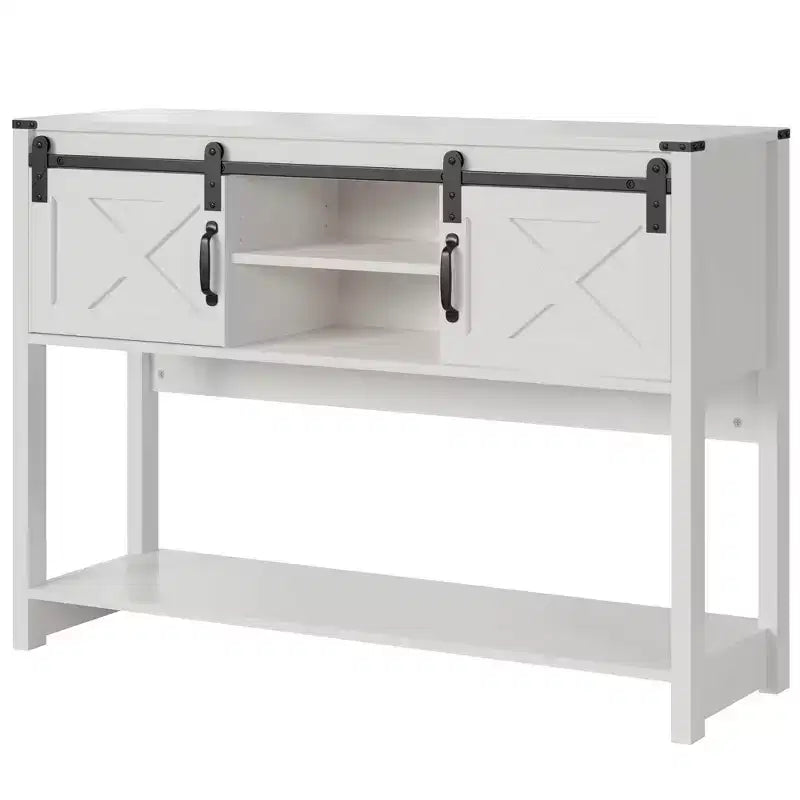 Console rustique de ferme 46 avec porte coulissante de grange, table de canapé d'entrée avec tiroirs et étagère réglable