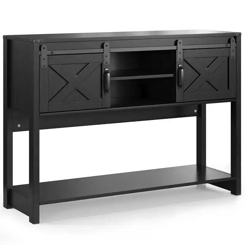 Console rustique de ferme 46 avec porte coulissante de grange, table de canapé d'entrée avec tiroirs et étagère réglable