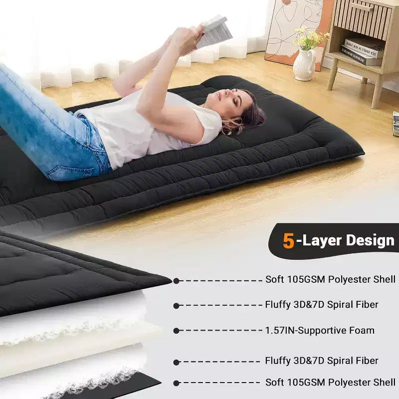 Matelas Futon, Matelas de sol pliable Tatami, Matelas de sol enroulable, Tapis de jeu pour enfants, Lit de sol pour dortoir ou invités.