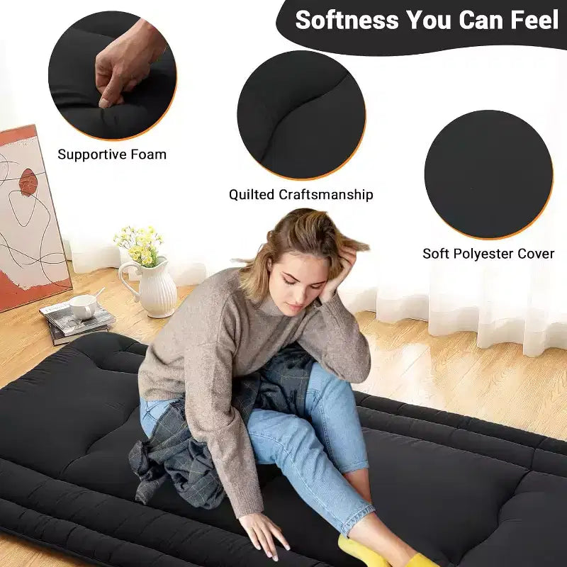 Matelas Futon, Matelas de sol pliable Tatami, Matelas de sol enroulable, Tapis de jeu pour enfants, Lit de sol pour dortoir ou invités.