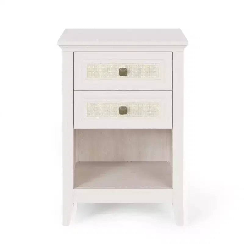 Tables de chevet en rotin blanc grisâtre, lot de 2, tables de chevet bohème de 68,5 cm de haut avec tiroir, tables d'appoint de chambre à coucher, rangement pour petits espaces