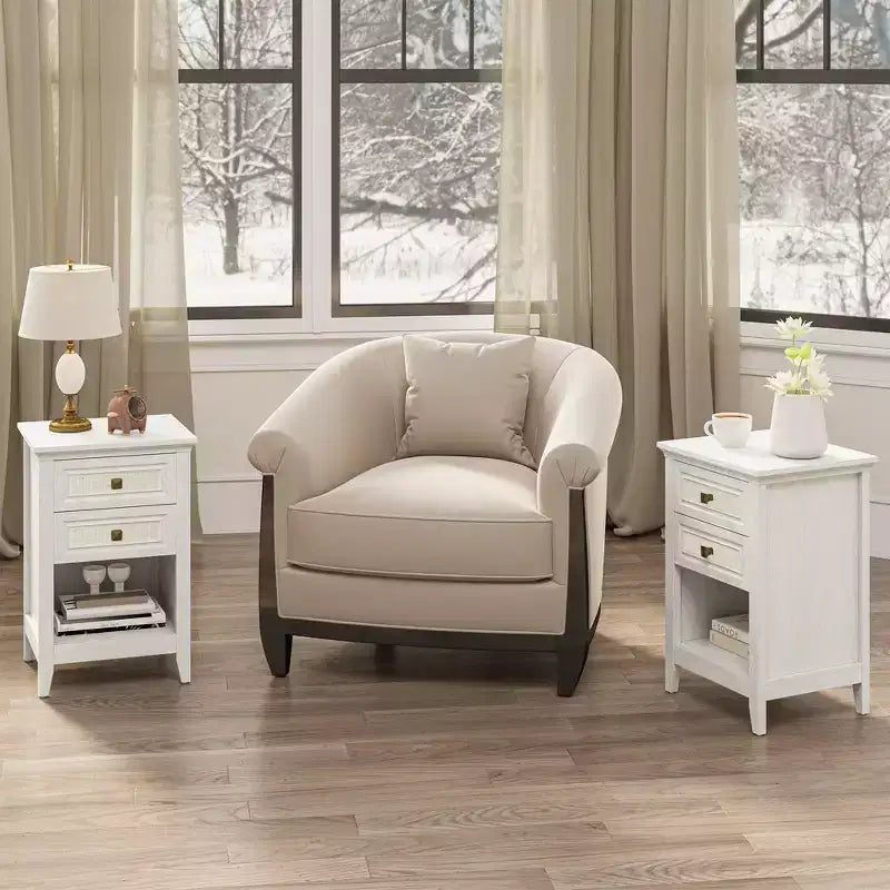 Tables de chevet en rotin blanc grisâtre, lot de 2, tables de chevet bohème de 68,5 cm de haut avec tiroir, tables d'appoint de chambre à coucher, rangement pour petits espaces