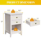 Tables de chevet en rotin blanc grisâtre, lot de 2, tables de chevet bohème de 68,5 cm de haut avec tiroir, tables d'appoint de chambre à coucher, rangement pour petits espaces
