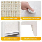 Tables de chevet en rotin blanc grisâtre, lot de 2, tables de chevet bohème de 68,5 cm de haut avec tiroir, tables d'appoint de chambre à coucher, rangement pour petits espaces