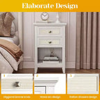 Tables de chevet en rotin blanc grisâtre, lot de 2, tables de chevet bohème de 68,5 cm de haut avec tiroir, tables d'appoint de chambre à coucher, rangement pour petits espaces
