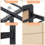 Cadre de lit plateforme en rotin avec lattes métalliques, rangement sous le lit, sommier tapissier non requis, style bohème, taille Queen, noir/blanc, avec/sans lumière LED RVB