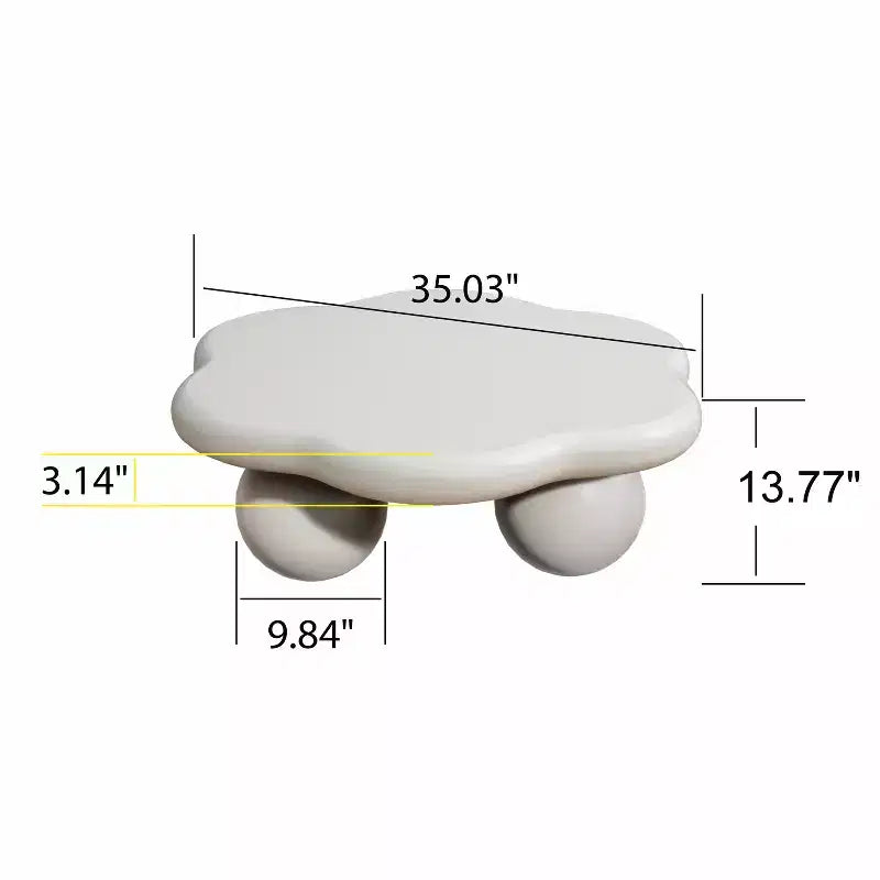 JVNOXK Table basse moderne minimaliste de 35 pouces en forme de pétale avec pieds sphériques, table de salon peu encombrante idéale pour les petits appartements, blanc crème