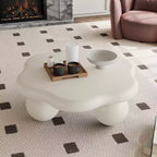 JVNOXK Table basse moderne minimaliste de 35 pouces en forme de pétale avec pieds sphériques, table de salon peu encombrante idéale pour les petits appartements, blanc crème